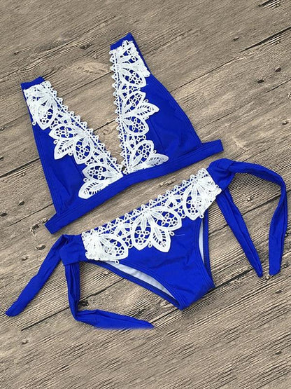 Plain Lace Tie Side Bikini Swimsuit