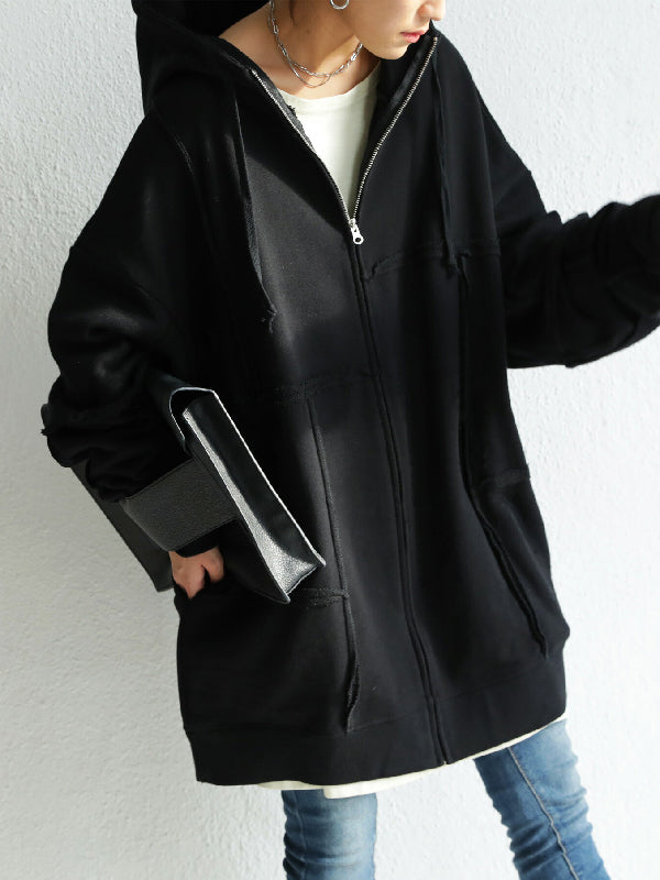 Stylish Loose Split-Joint Asymmetric Drawstring Hooded High-Neck Jacket Outerwear
