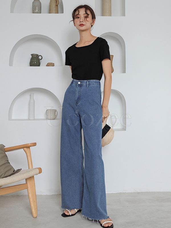 Casual Empire Column Wide Leg Jean Pants