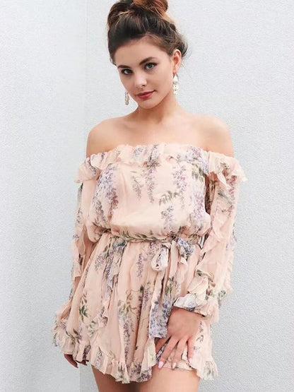 Bohemia Falbala Sloping Shoulder Long Sleeves Romper