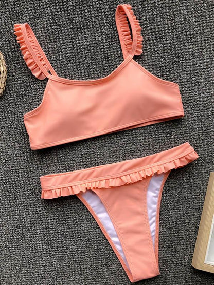 Plain Pink Bandeau Bikinis Swimwear