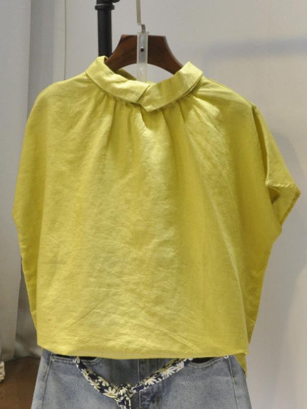 Leisure Solid Lapel Shirt Blouse Tops
