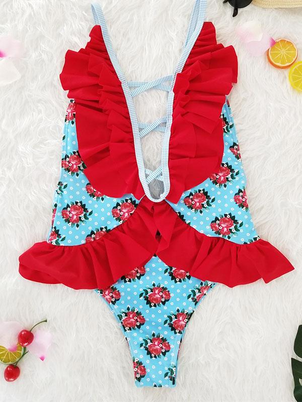 Ruffled Lace Halterneck Bikinis Swimwear