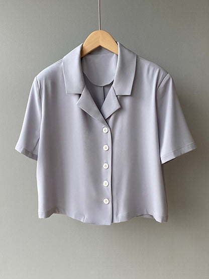 Urban Solid Color Notched Collar Short Sleeves Blouses& Blazer