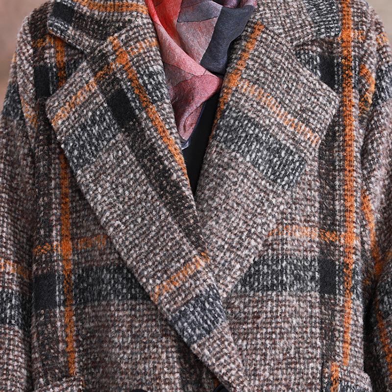 Buykud Tailored Collar Plaid Fashion Casual Trench Coat