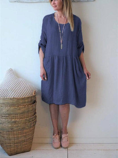 Simple 5 Colors Plus Size Short Sleeves Loose Midi Dress