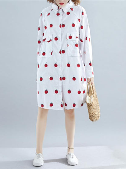 Loose Oversize Printed Lapel Blouse Dress