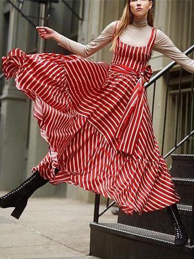 Fashion Striped Printed Maxi Dress