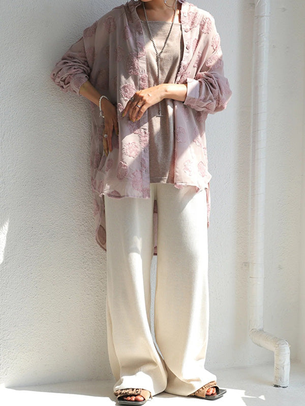 Stylish Buttoned Stand Collar Long Sleeves Blouse Tops