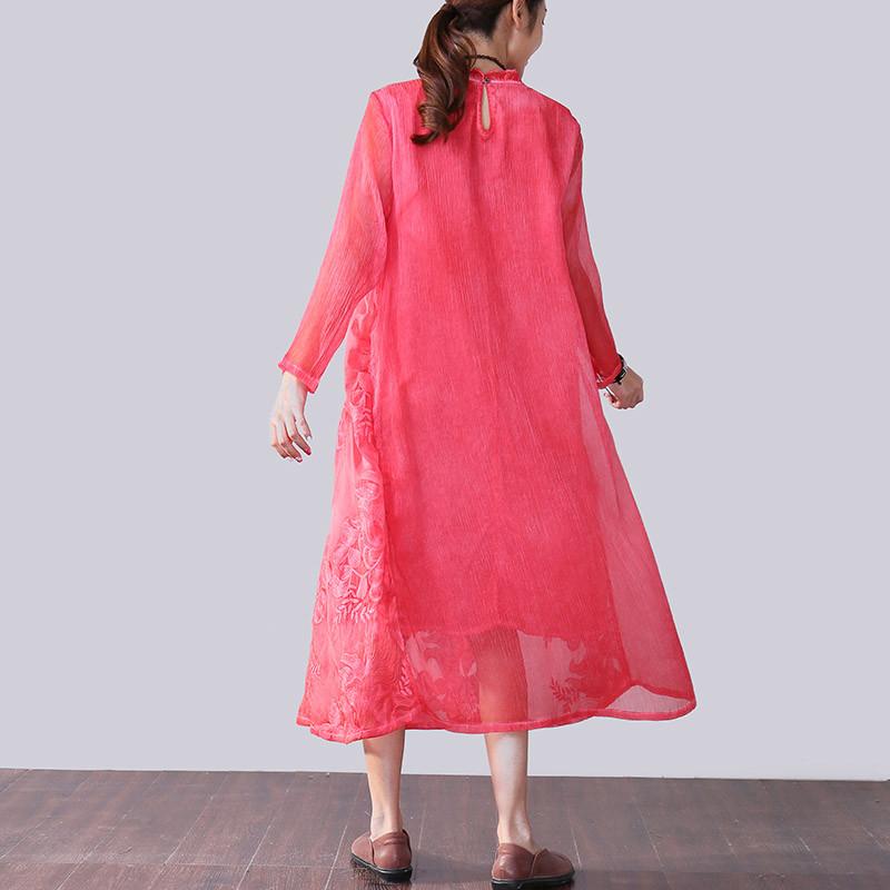 Graceful Applique Lining Long Sleeves Women Red Dress