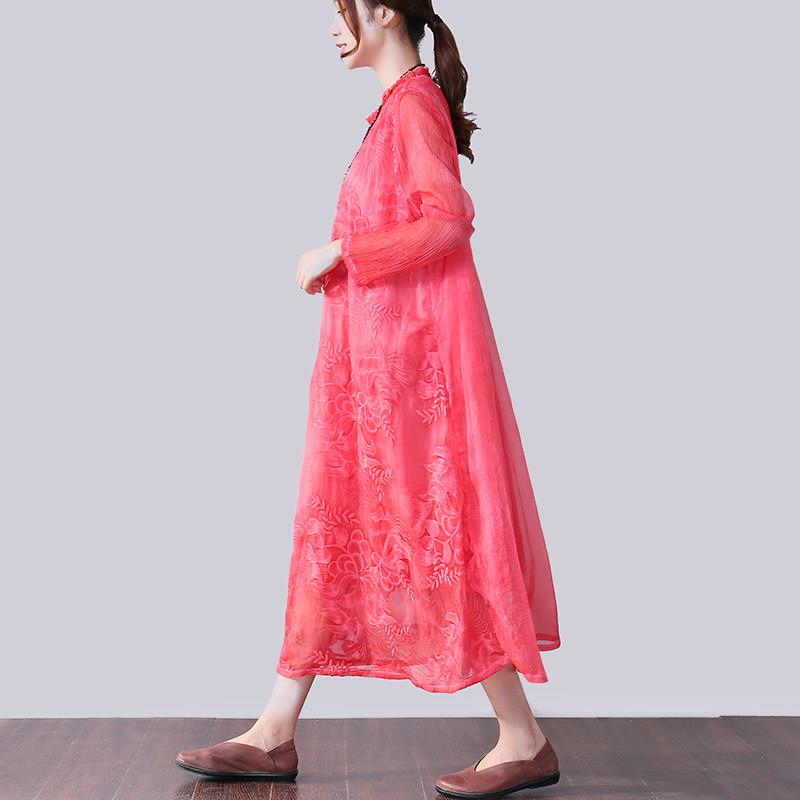 Graceful Applique Lining Long Sleeves Women Red Dress