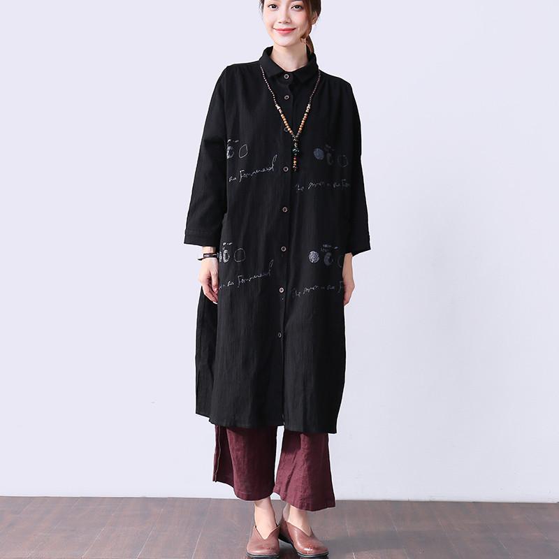 Novelty Pocket Slit Long Sleeves Women Black Dress