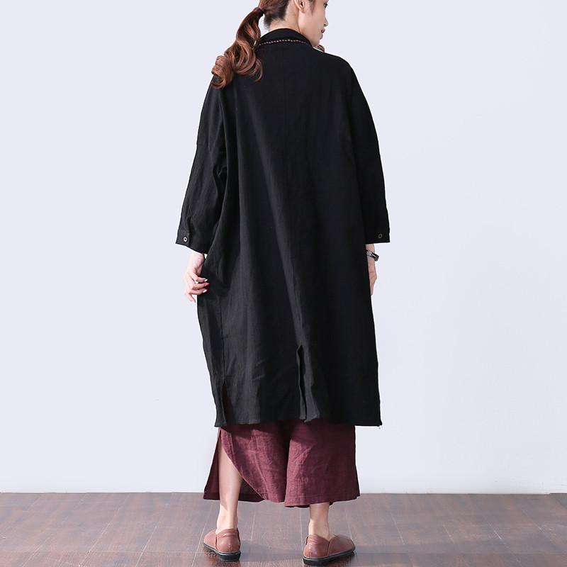 Novelty Pocket Slit Long Sleeves Women Black Dress