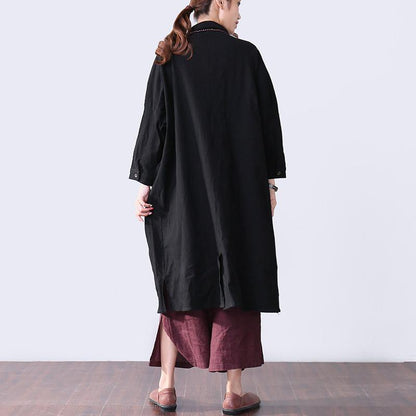 Novelty Pocket Slit Long Sleeves Women Black Dress