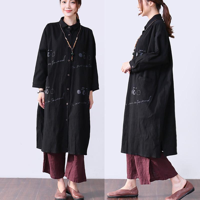 Novelty Pocket Slit Long Sleeves Women Black Dress