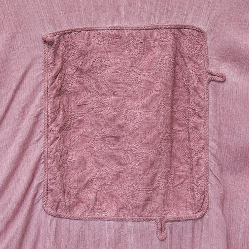 Summer Women Embroidery Round Neck Short Sleeve Pink Irregular Splitting Dress