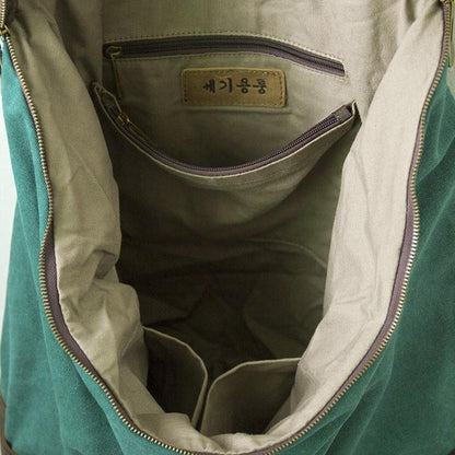 Women Canvas Casual Leather Green Backpack