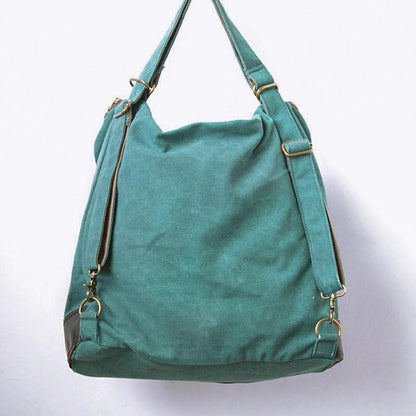 Women Canvas Casual Leather Green Backpack