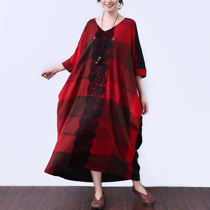 Linen Women Summer Loose Casual Red Dress