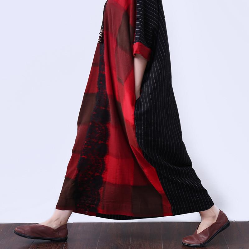 Linen Women Summer Loose Casual Red Dress