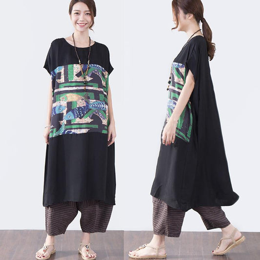 Women Casual Printing Loose Short Sleeve Dress