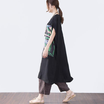 Women Casual Printing Loose Short Sleeve Dress