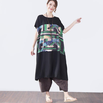 Women Casual Printing Loose Short Sleeve Dress