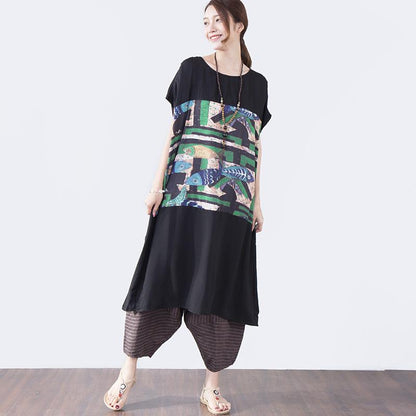 Women Casual Printing Loose Short Sleeve Dress