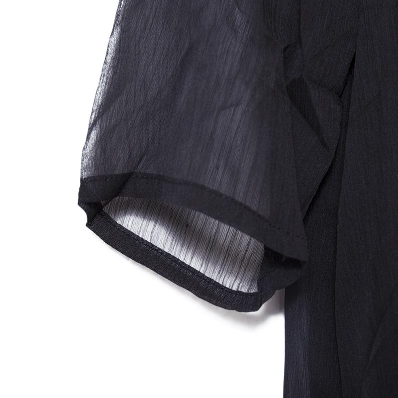 Women Embroidery Slit Black Linen Cotton Dress