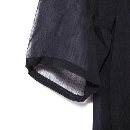 Women Embroidery Slit Black Linen Cotton Dress