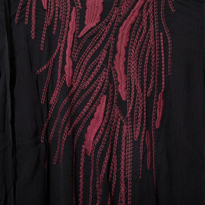 Women Embroidery Slit Black Linen Cotton Dress
