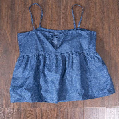 Women Printing Casual Loose Blue Vest