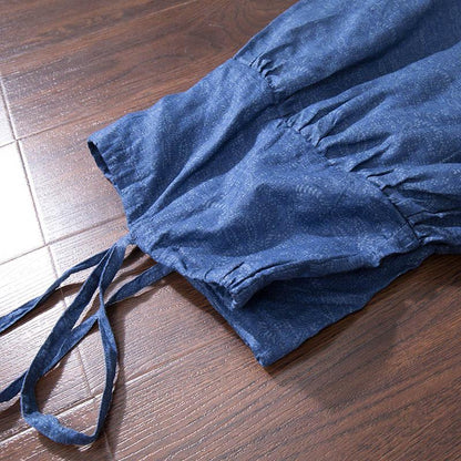 Women Printing Casual Loose Blue Vest