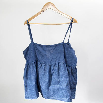 Women Printing Casual Loose Blue Vest