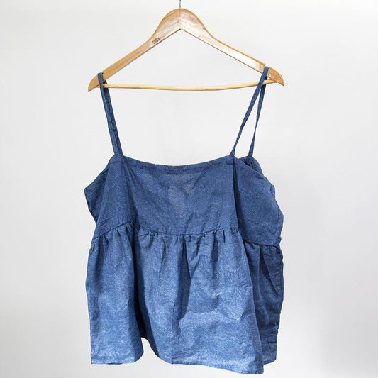 Women Printing Casual Loose Blue Vest