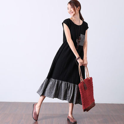 Women Casual Splicing Applique Sleeveless Dress