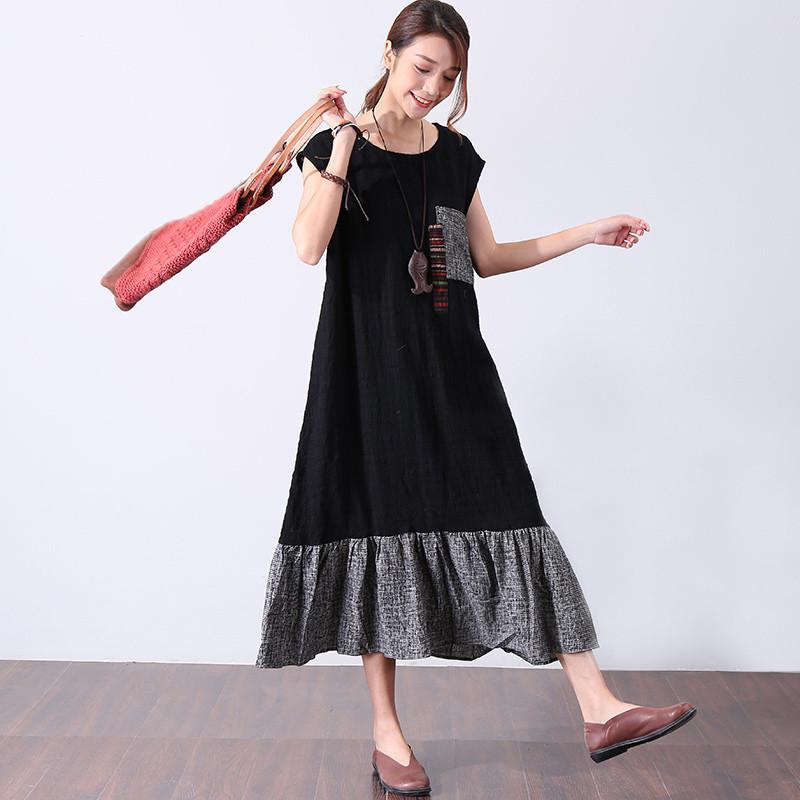 Women Casual Splicing Applique Sleeveless Dress