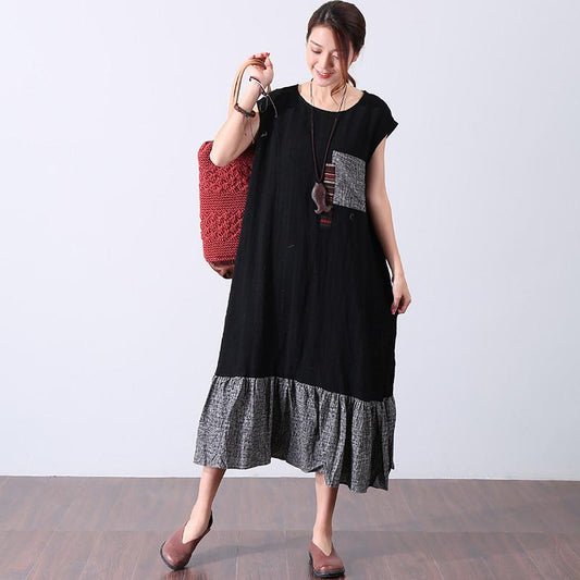 Women Casual Splicing Applique Sleeveless Dress