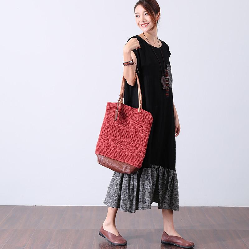 Women Casual Splicing Applique Sleeveless Dress