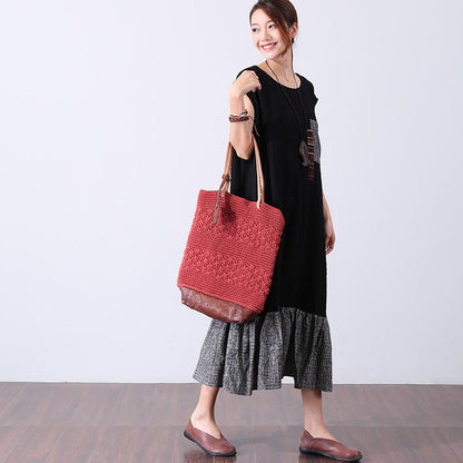 Women Casual Splicing Applique Sleeveless Dress