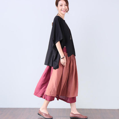 Irregular Summer Loose Women Casual Splicing Black Shirt