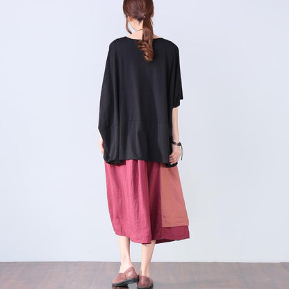 Irregular Summer Loose Women Casual Splicing Black Shirt