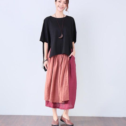 Irregular Summer Loose Women Casual Splicing Black Shirt