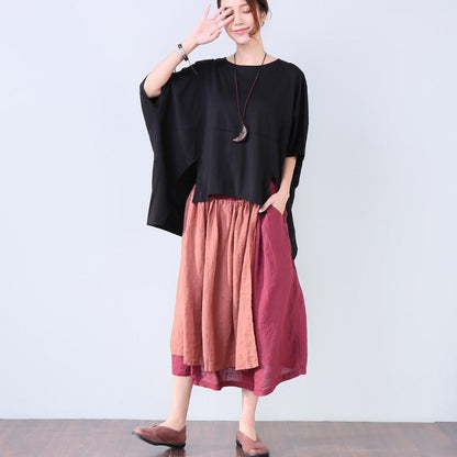 Irregular Summer Loose Women Casual Splicing Black Shirt