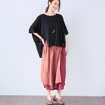 Irregular Summer Loose Women Casual Splicing Black Shirt