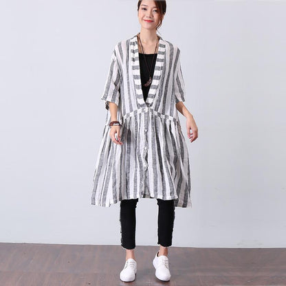 Women Casual Loose Stripe Short Sleeve Gray Shirt