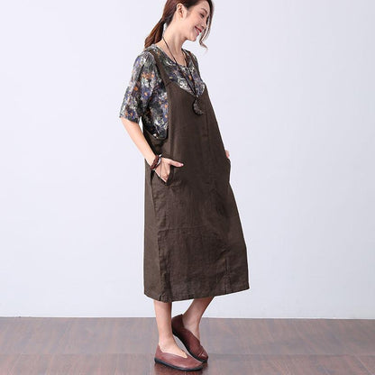 Casual Splicing Pocket Mid-calf Women Green Suspender Skirt