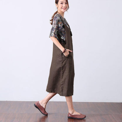 Casual Splicing Pocket Mid-calf Women Green Suspender Skirt