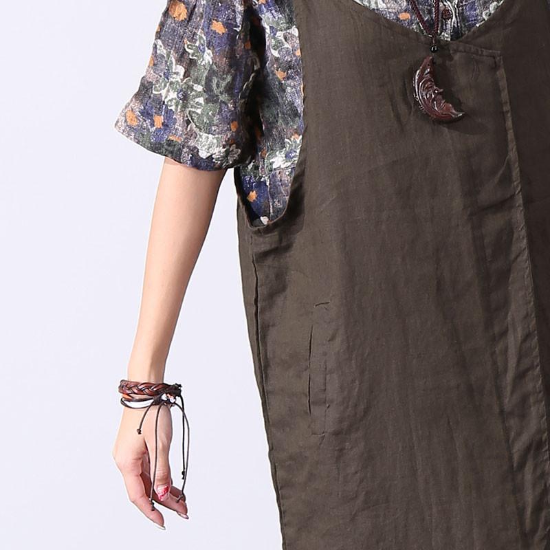 Casual Splicing Pocket Mid-calf Women Green Suspender Skirt