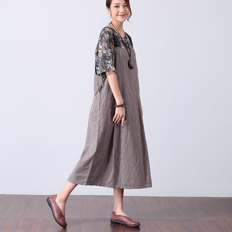 Casual Women Gray And Yellow Stripe Suspender Skirt